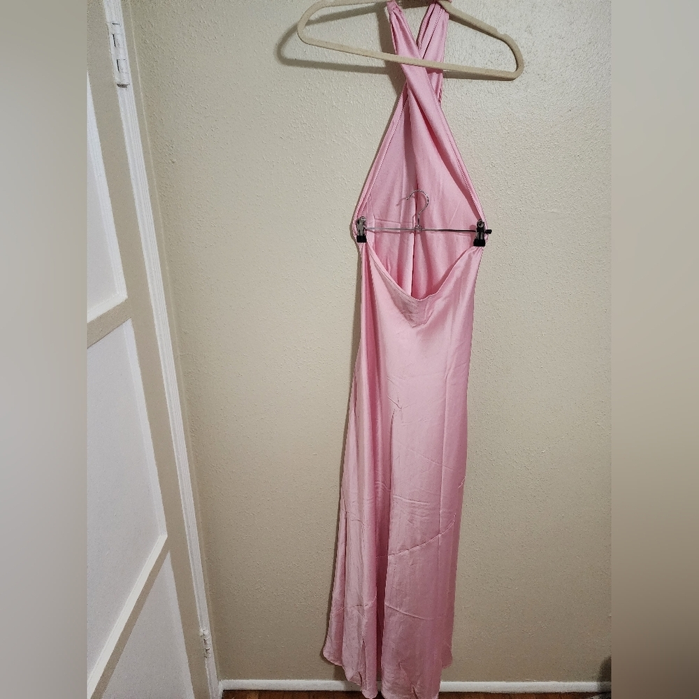 Show Me Your MuMu Jasmine Halter Maxi Light Pink Luxe Satin Dress M Wedding Prom - Picture 10 of 11